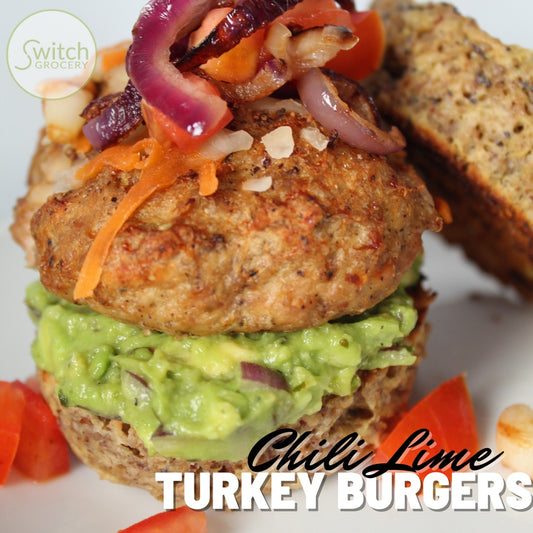 low carb Keto Chili Lime turkey burger with bun