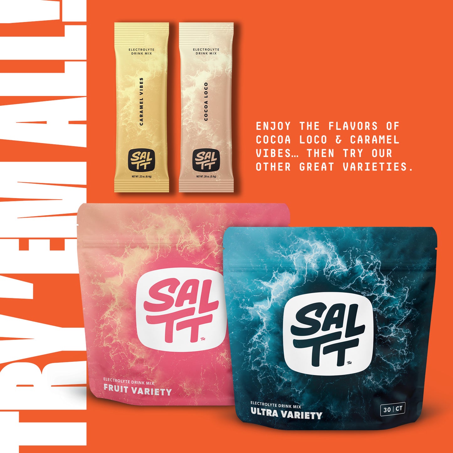 SALTT - Cocoa Variety Electrolytes Powder Flavored Drink Mix - 30 Hydration Packets