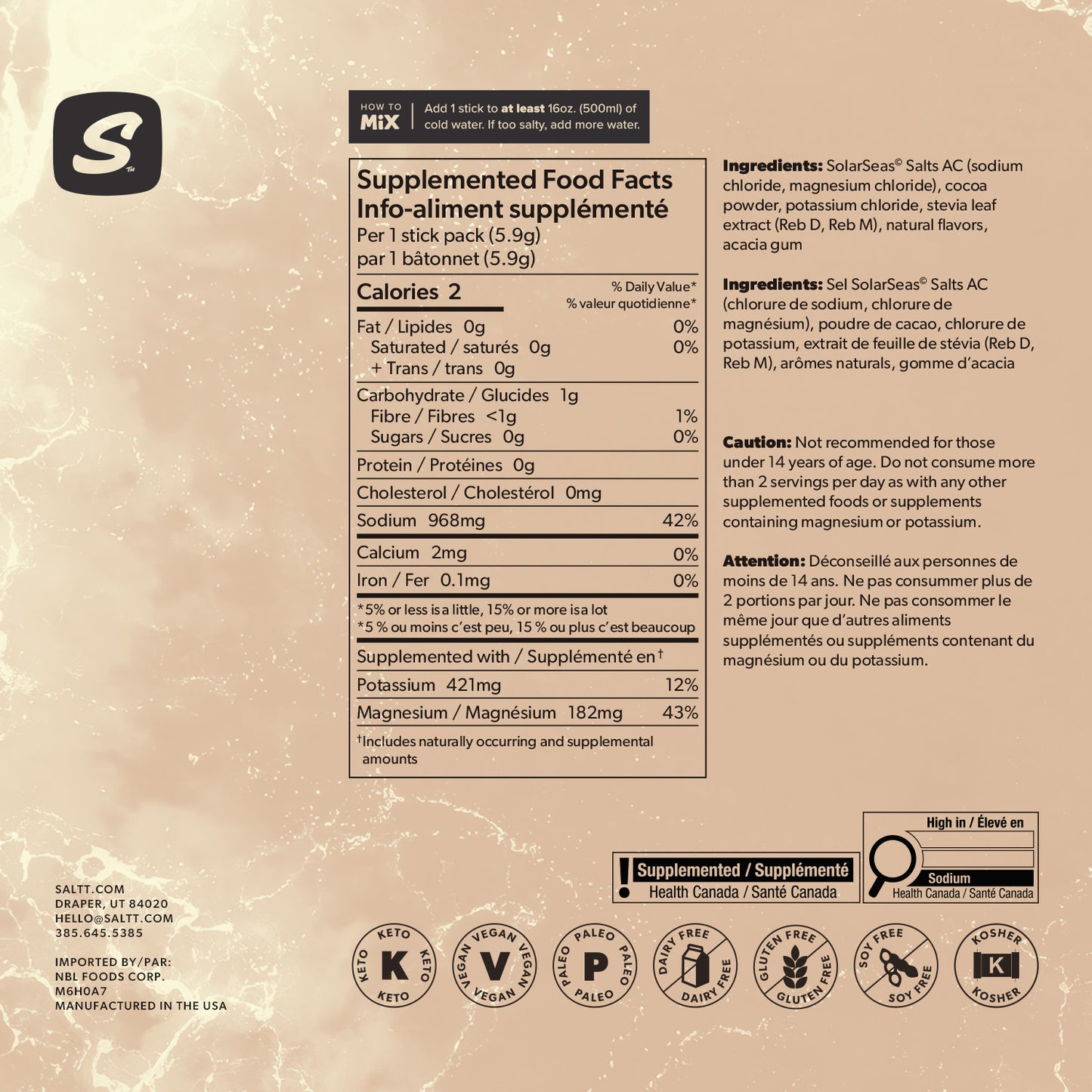 SALTT - Cocoa Loco Electrolytes Powder Flavored Drink Mix - 30 Hydration Packets