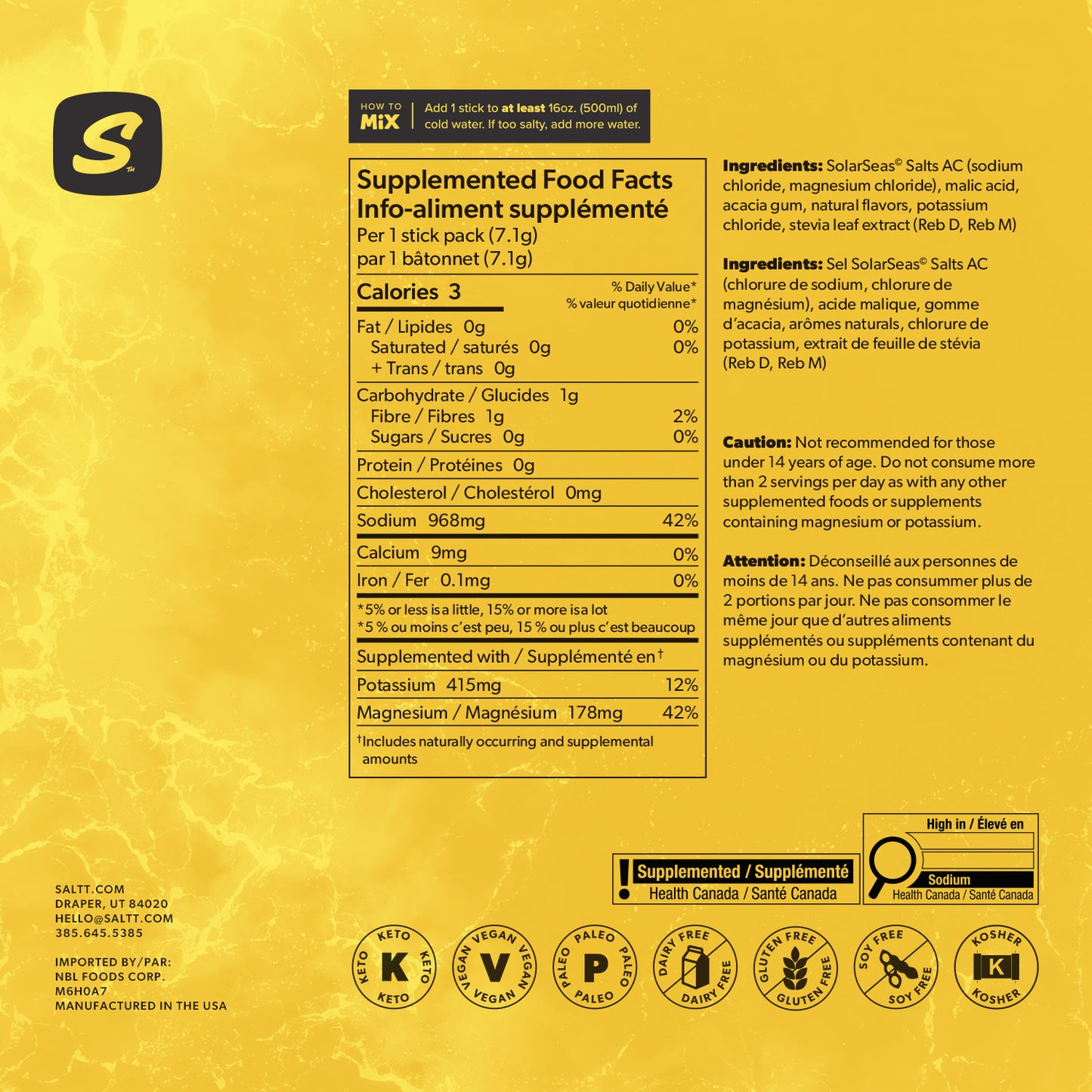 SALTT - Stoked Mango Electrolytes Powder Flavored Drink Mix - 30 Hydration Packets