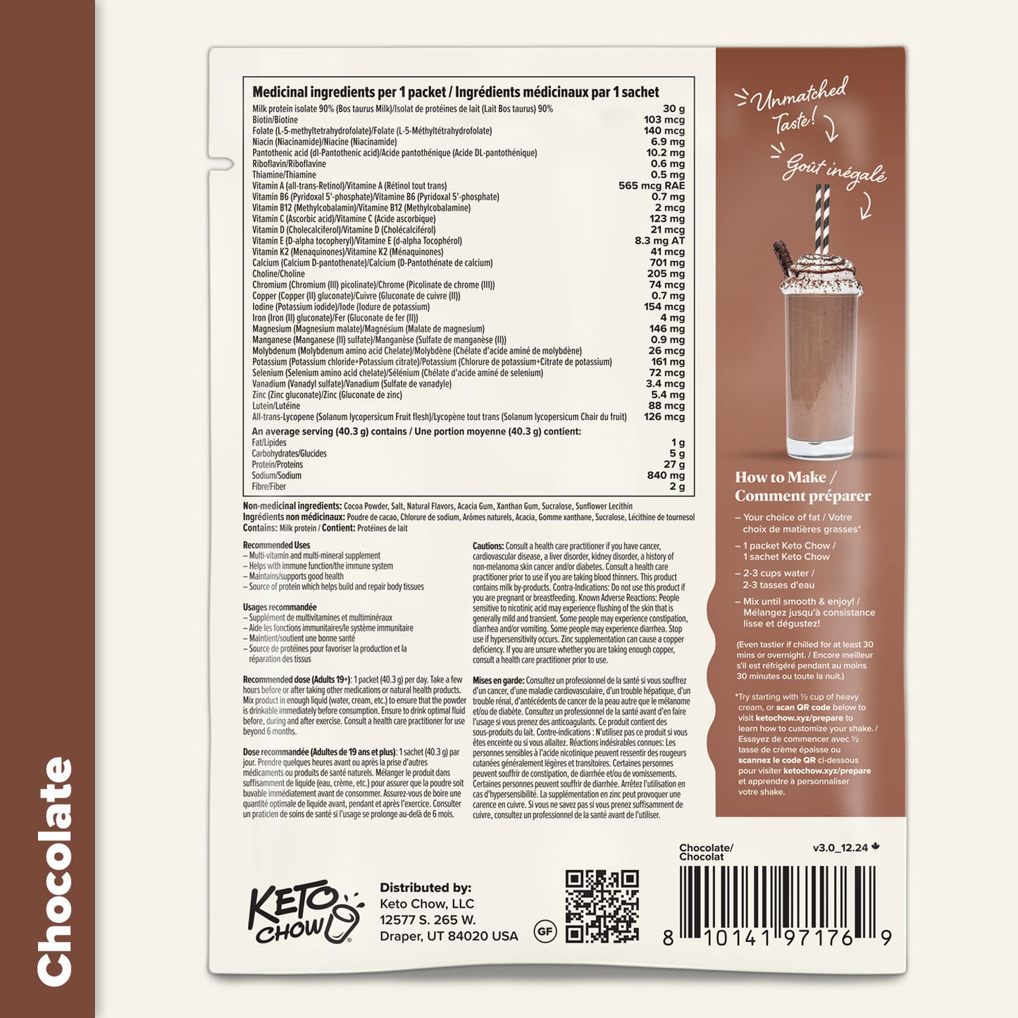 Keto Chow Chocolate Keto Shake Nutrition in Canada