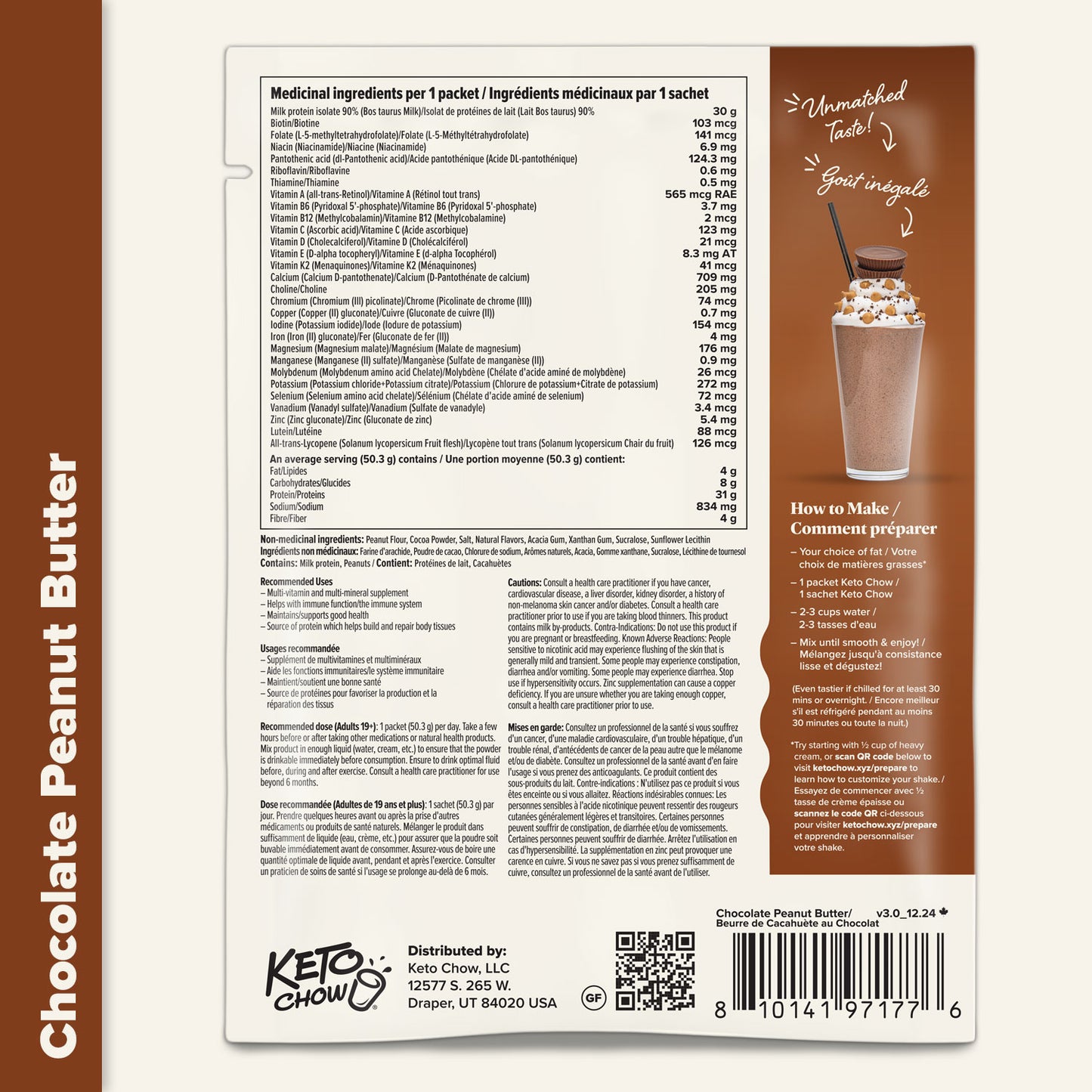 Keto Chow Chocolate Peanut Butter Nutrition in Canada
