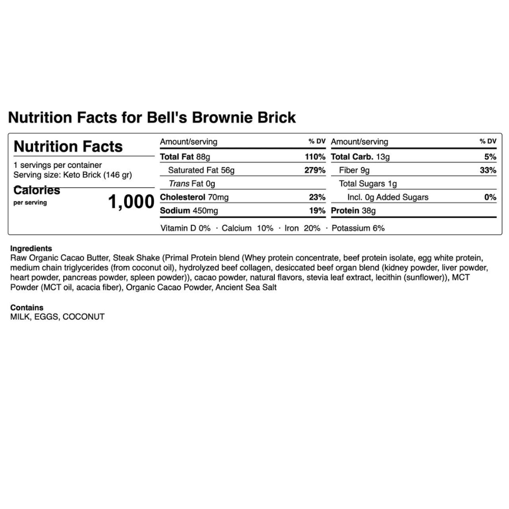 Keto Brick Bells Brownie Batter Steak Shake Brick on SwitchGrocery Nutrition