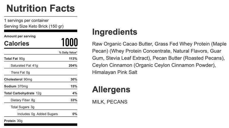 Keto Brick Buttered Maple Pecan Keto Bar on SwitchGrocery Nutrition