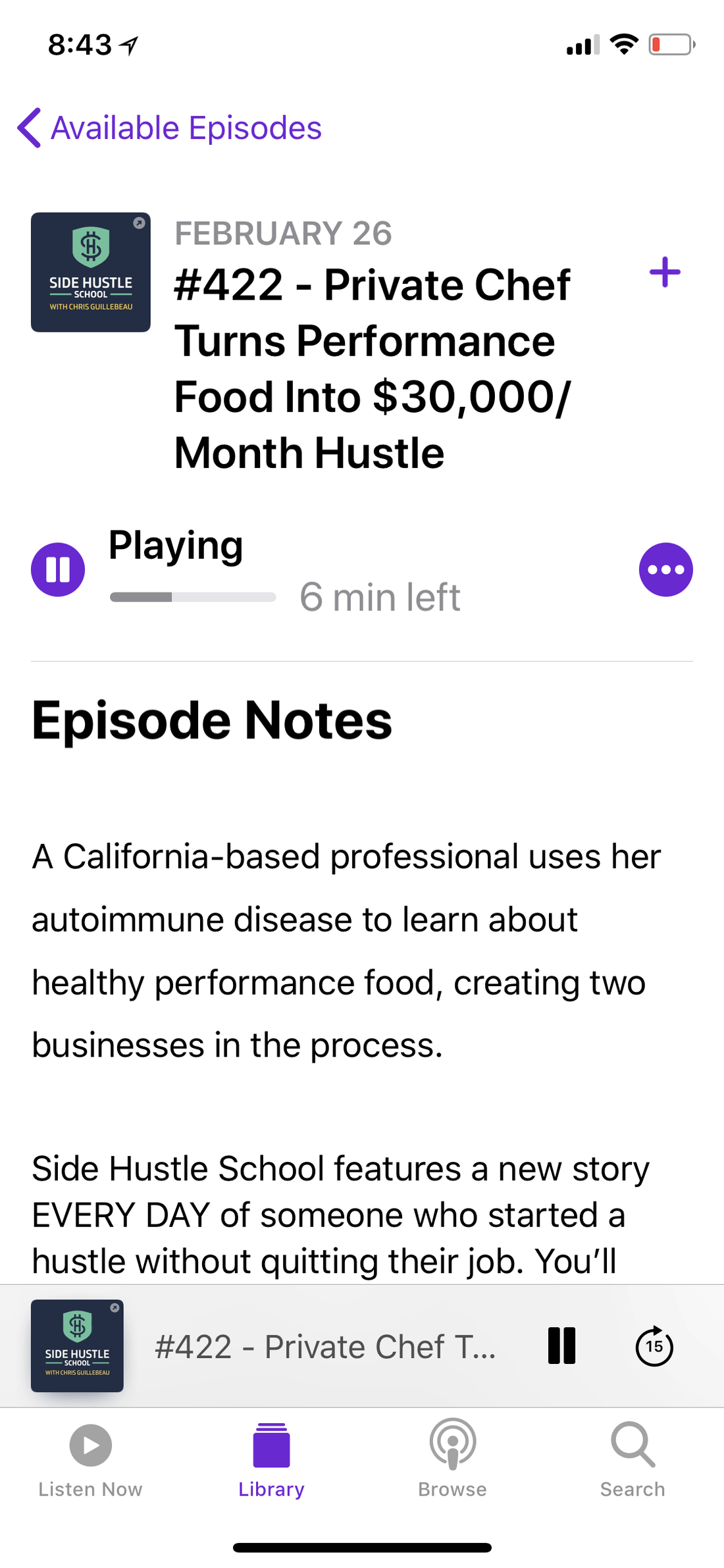 The Episode on Side Hustle School: #422 - Private Chef Turns Performance Food Into $30,000/Month Hustle