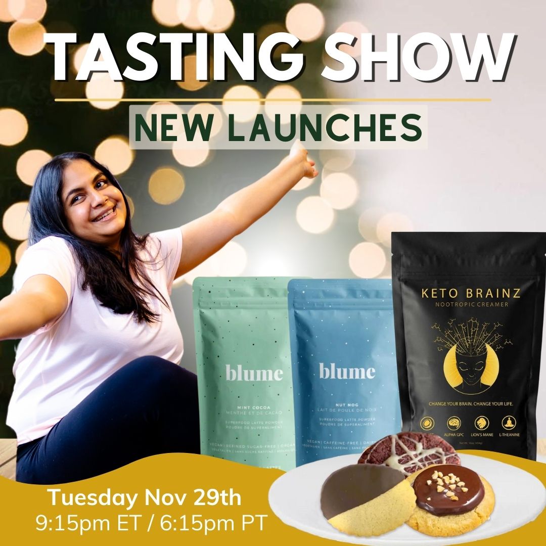 SwitchGrocery Tasting Show - New Launches Holiday Canada - Facebook - Blume, Keto Brainz, Keto Kookie launches