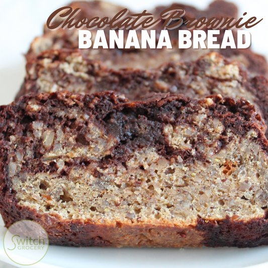 low carb Keto banana bread with chocolate brownie