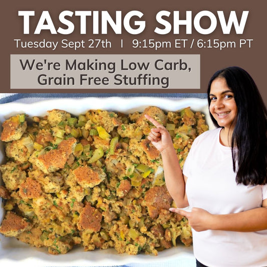 Thanksgiving Tasting Show SwitchGrocery - Making Bake In A Minute Low Carb and Grain Free Stuffing