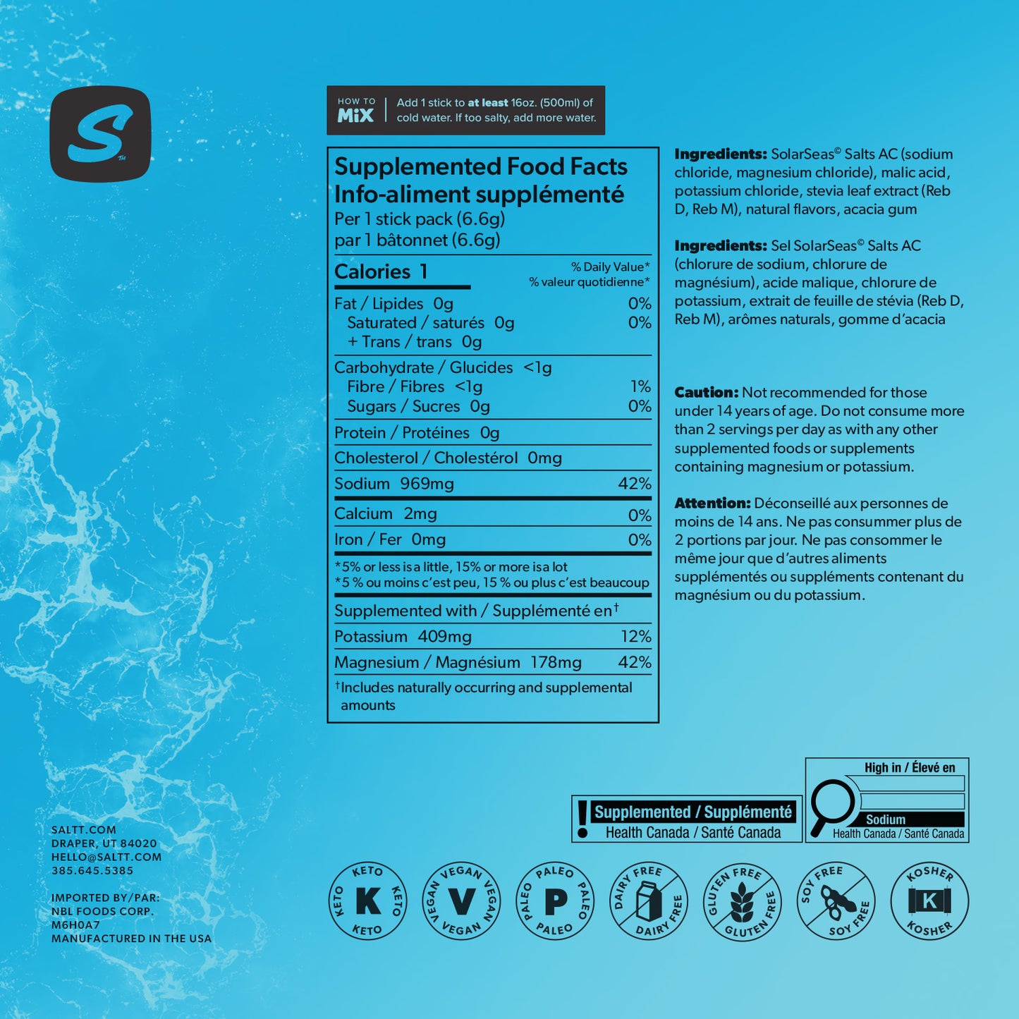 SALTT - Blue Slushie Electrolytes Powder Flavored Drink Mix - 30 Hydration Packets