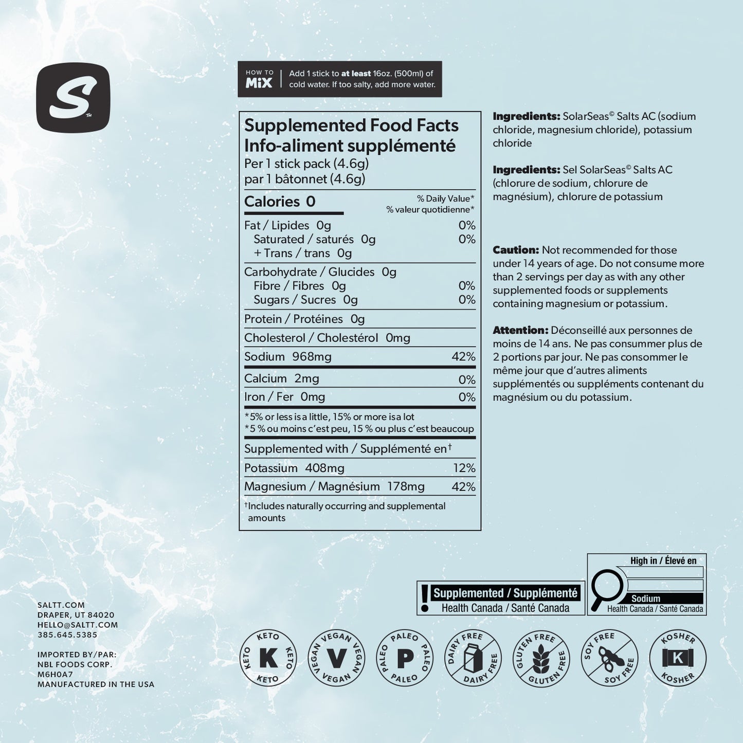 SALTT - Clean Slate Electrolytes Powder Flavored Drink Mix - 30 Hydration Packets