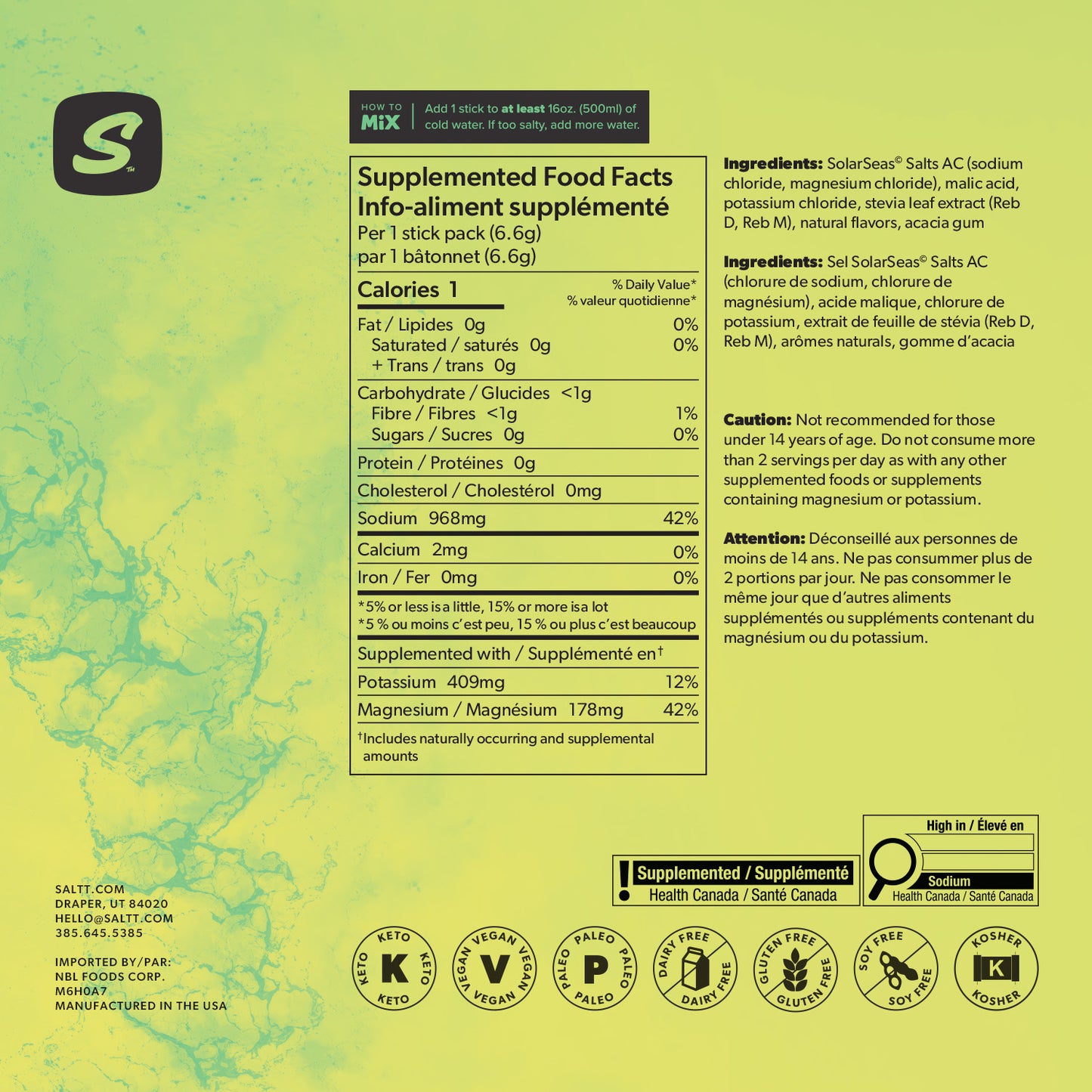 SALTT - Lemon Lime Twist Electrolytes Powder Flavored Drink Mix - 30 Hydration Packets