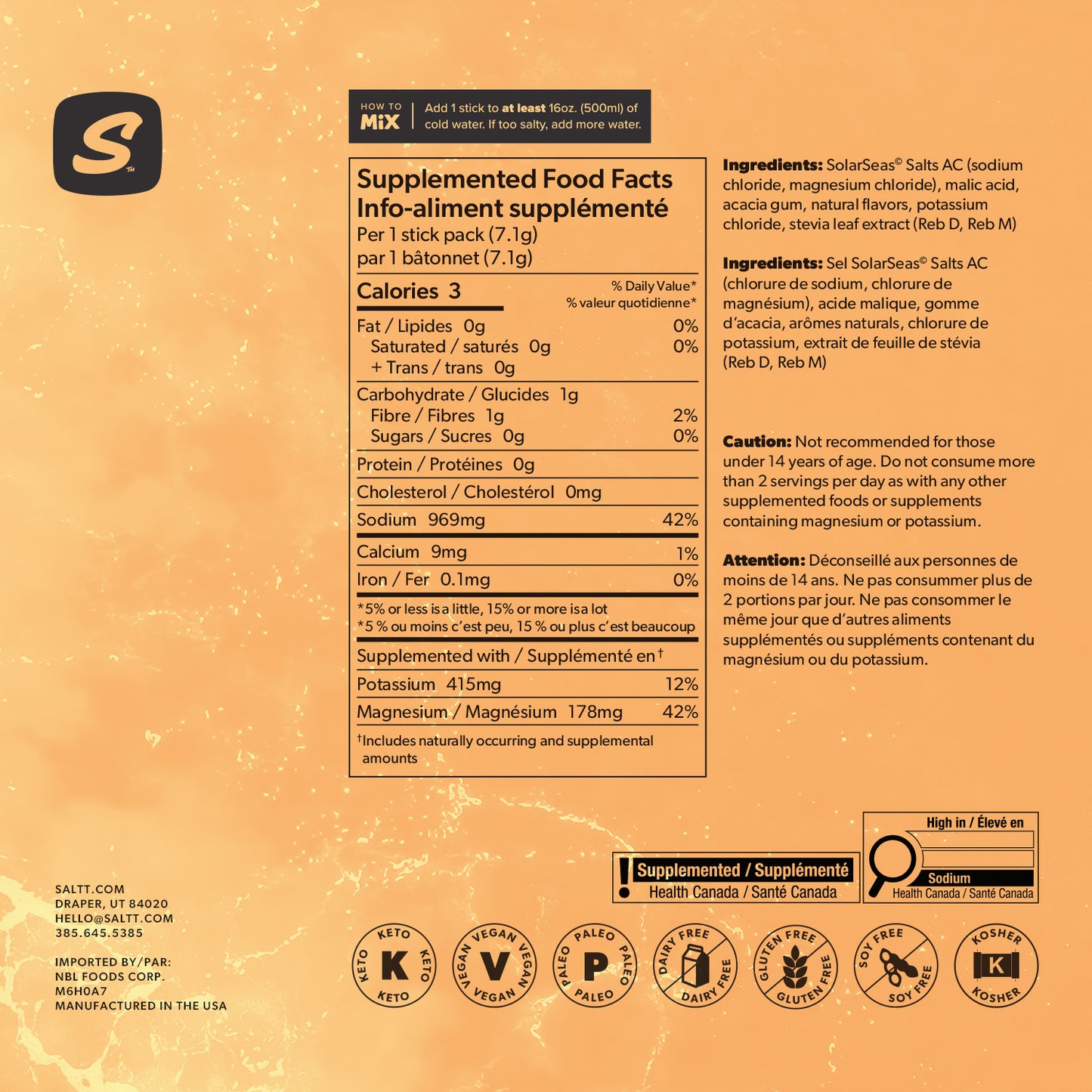 SALTT - Zesty Orange Electrolytes Powder Flavored Drink Mix - 30 Hydration Packets