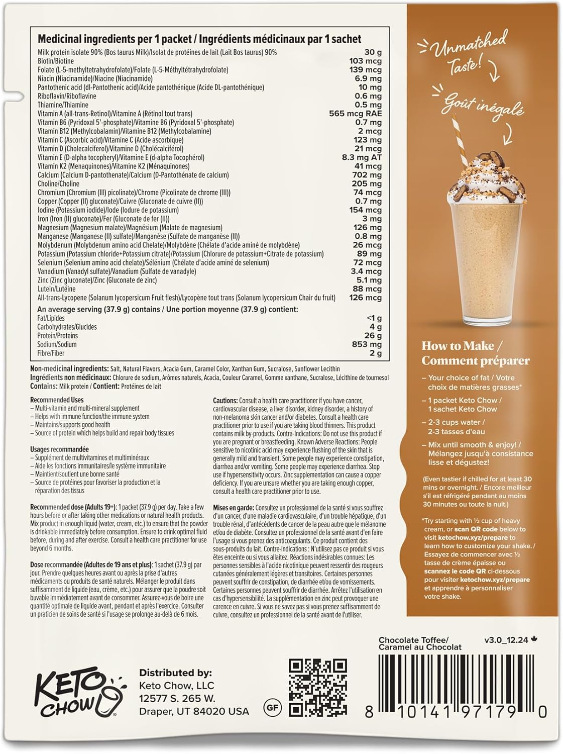 Keto Chow Chocolate Toffee Nutritional Keto Meal Protein Shake in Canada