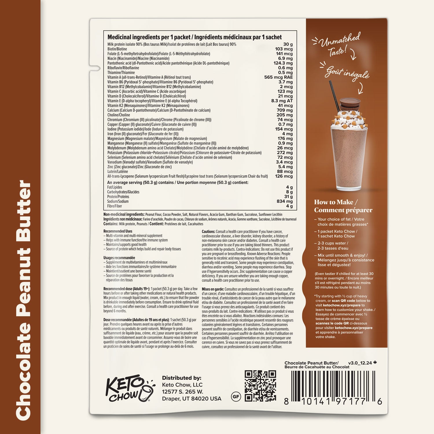 Keto Chow Chocolate Peanut Butter Nutrition in Canada
