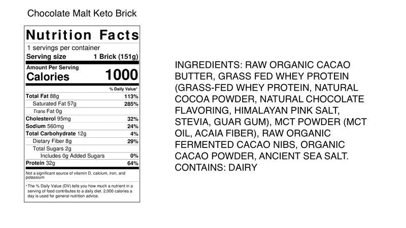 Keto Brick Keto Bar Chocolate Malt Canada nutrition