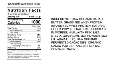 Keto Brick Keto Bar Chocolate Malt Canada nutrition